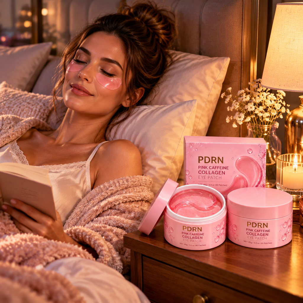 PDRN Pink Caffeine Collagen Eye Patches — 2 Tubs (120 Patches) — bedtime