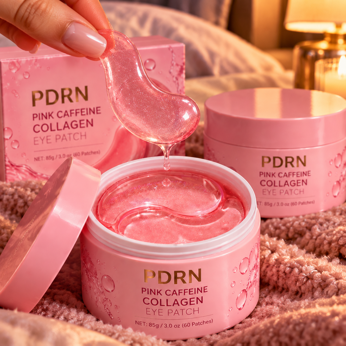 PDRN Pink Caffeine Collagen Eye Patches — 2 Tubs (120 Patches) — close-up