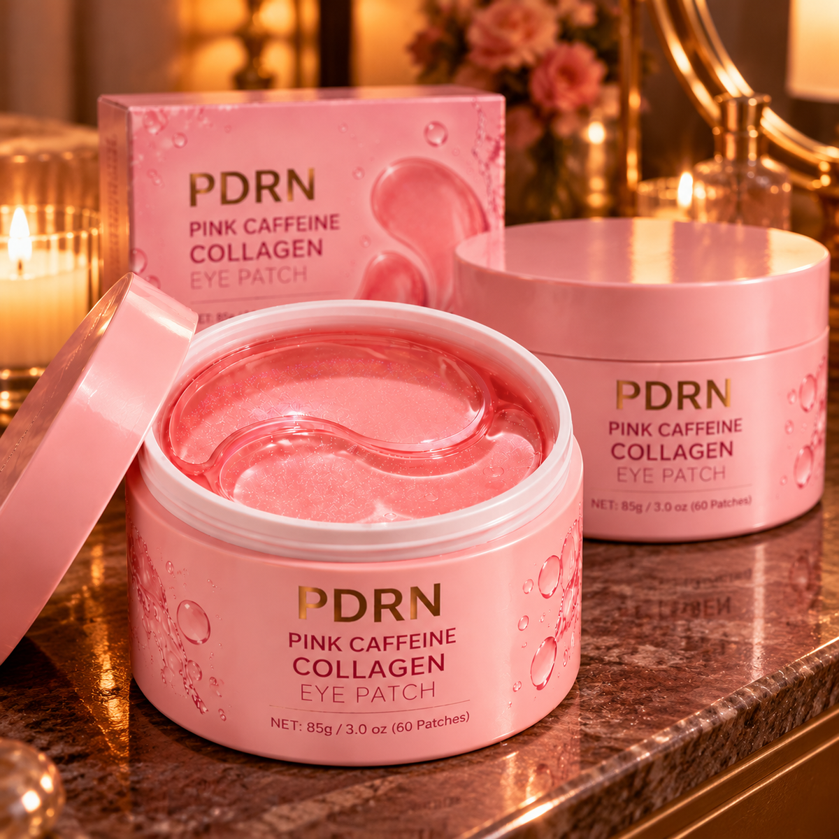 PDRN Pink Caffeine Collagen Eye Patches — 2 Tubs (120 Patches) — vanity