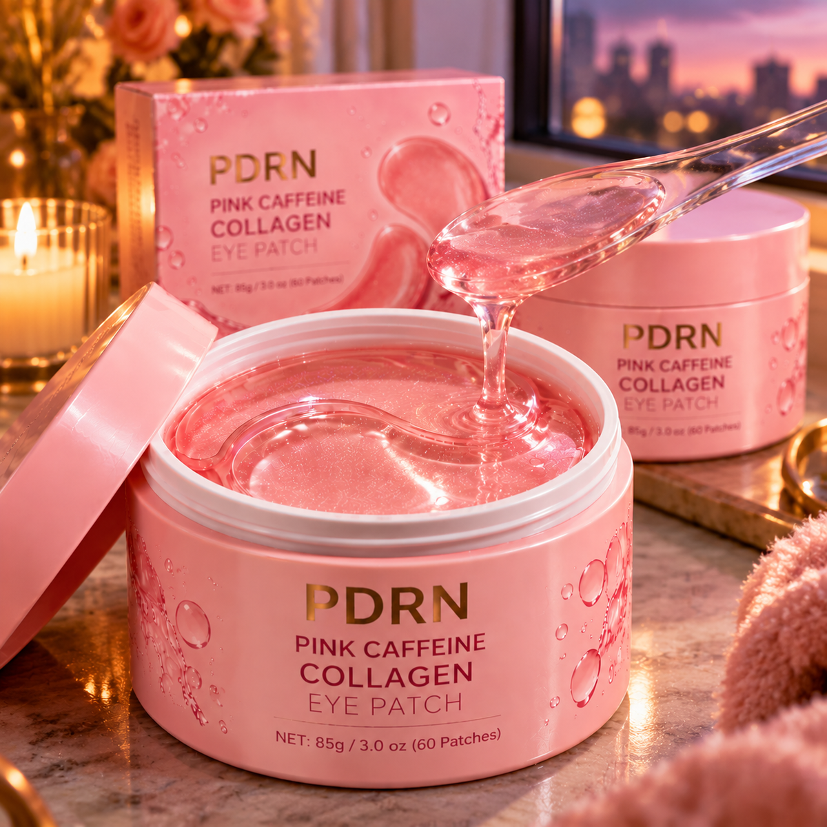 PDRN Pink Caffeine Collagen Eye Patches — 2 Tubs (120 Patches) — essence