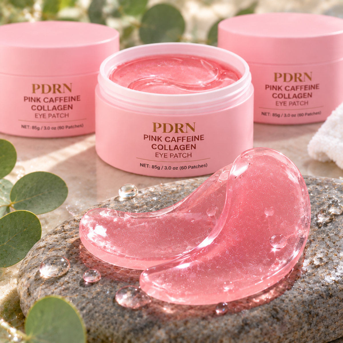 PDRN Pink Caffeine Collagen Eye Patches — 3 Tubs (180 Patches) — texture