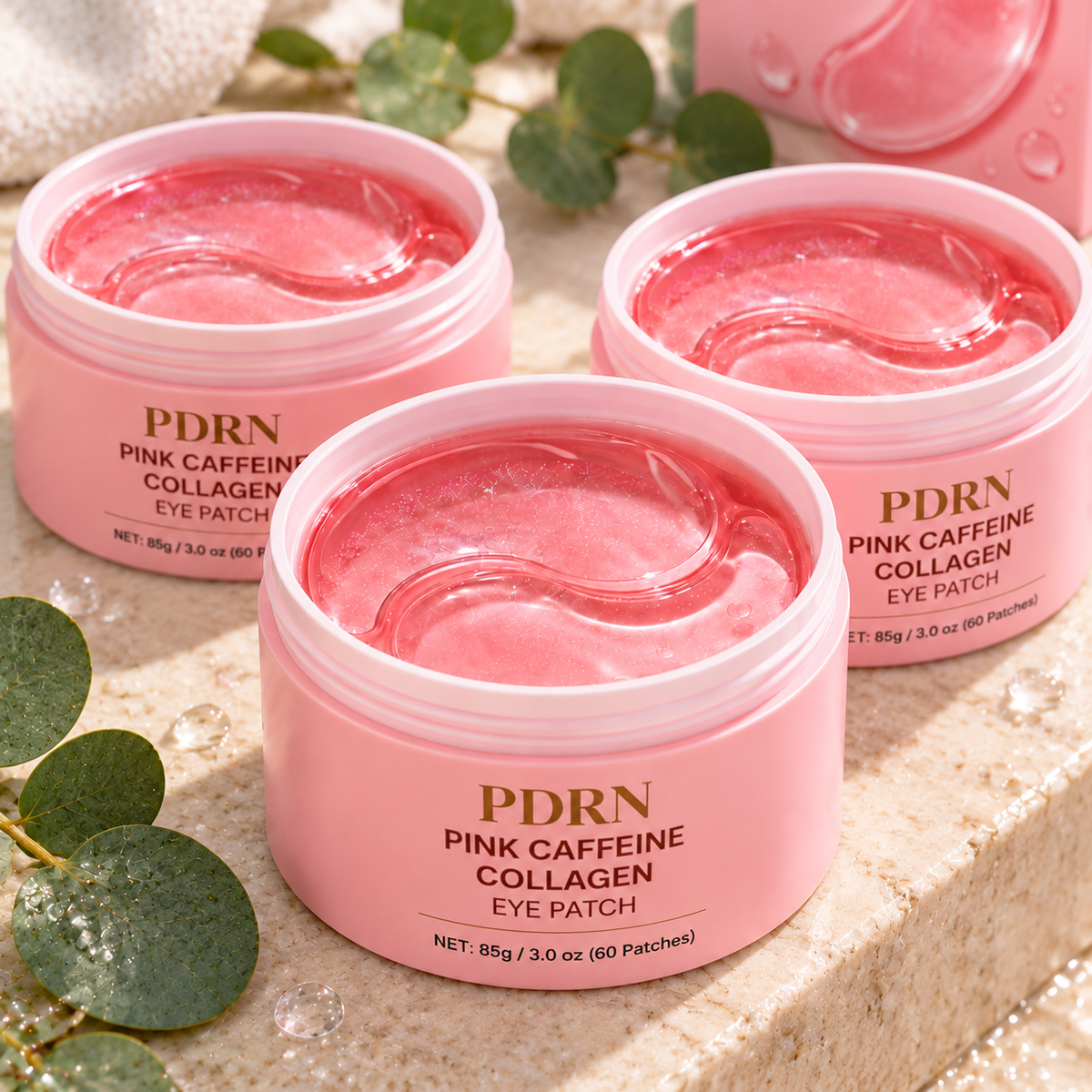 PDRN Pink Caffeine Collagen Eye Patches — 3 Tubs (180 Patches) — wording