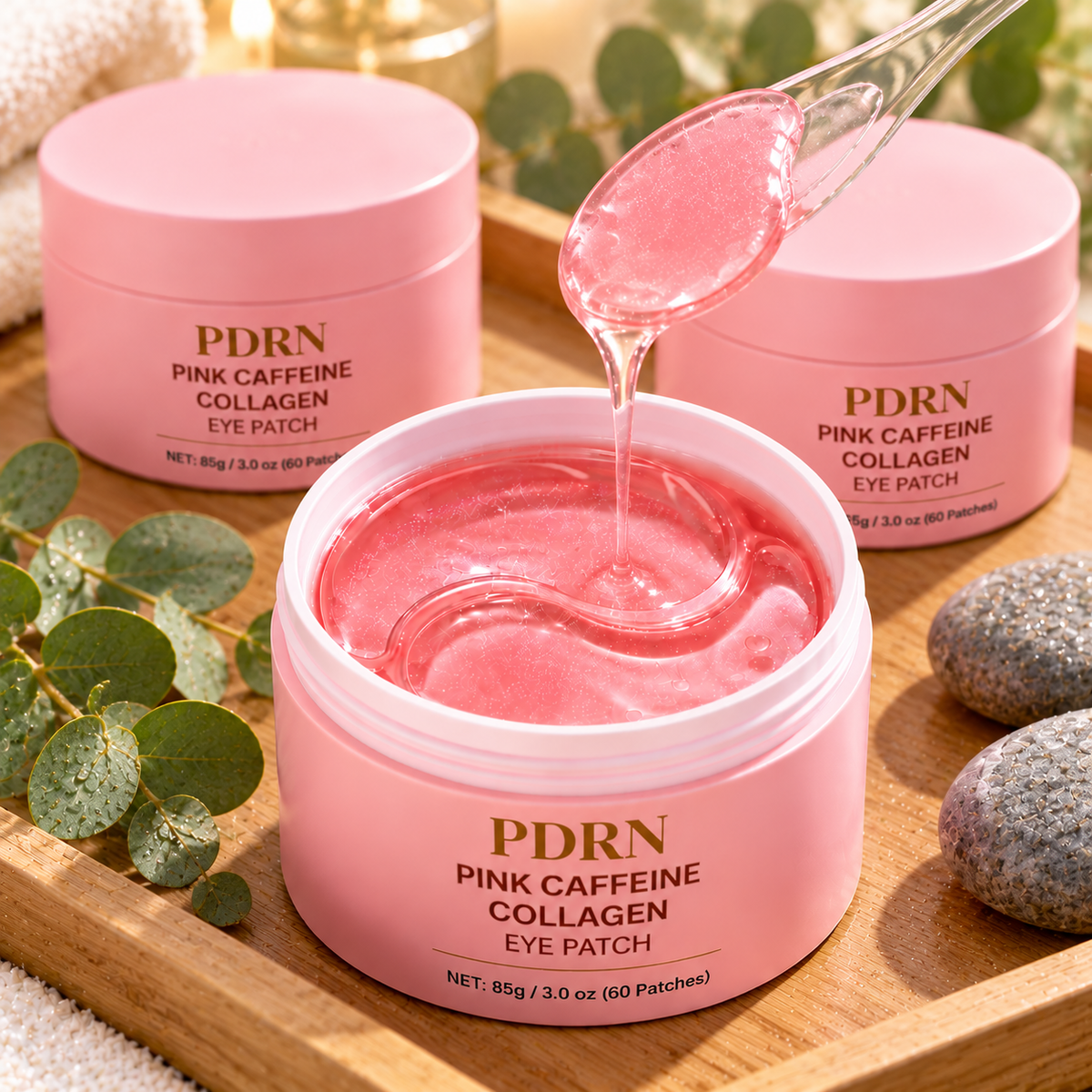 PDRN Pink Caffeine Collagen Eye Patches — 3 Tubs (180 Patches) — still-life