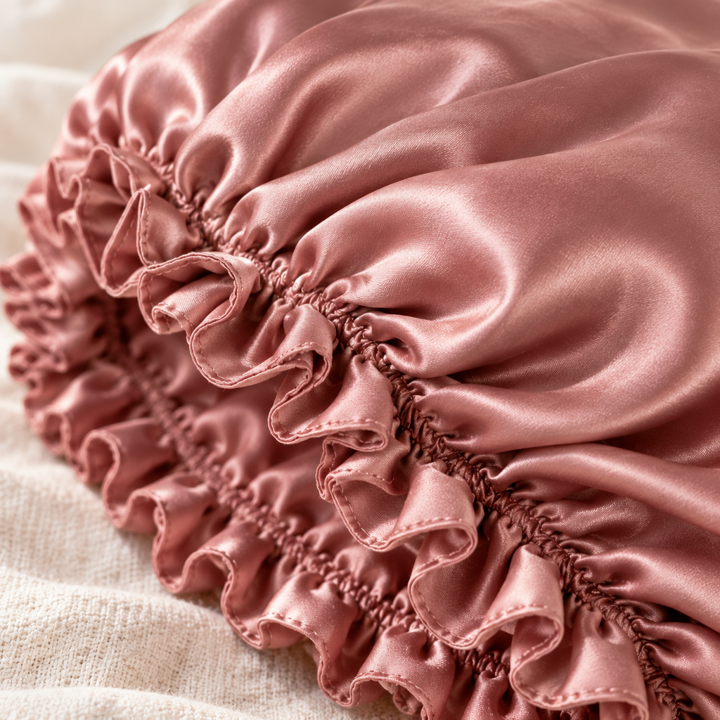 100% mulberry silk bonnet - ruffle edge close-up
