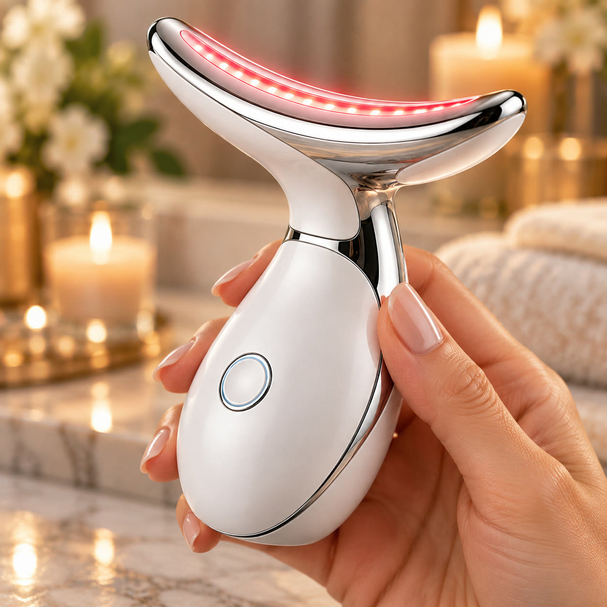 Neck & Jawline LED Therapy Device — 3 Light Modes, Rechargeable