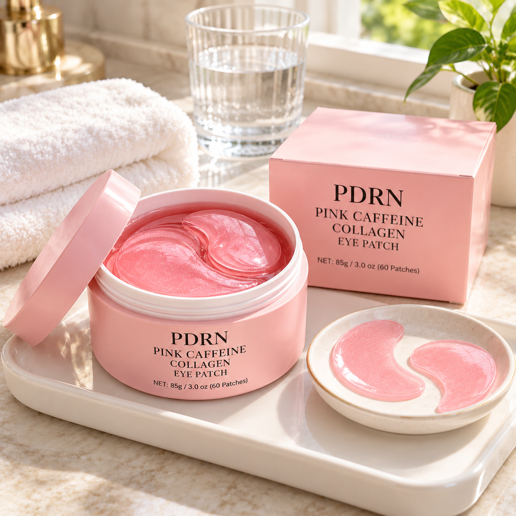 PDRN Pink Caffeine Collagen Eye Patches — 60 Patches (30 Pairs) — tray
