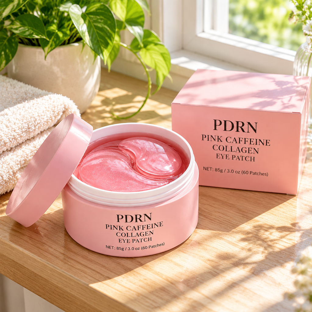 PDRN Pink Caffeine Collagen Eye Patches — 60 Patches (30 Pairs) — windowsill