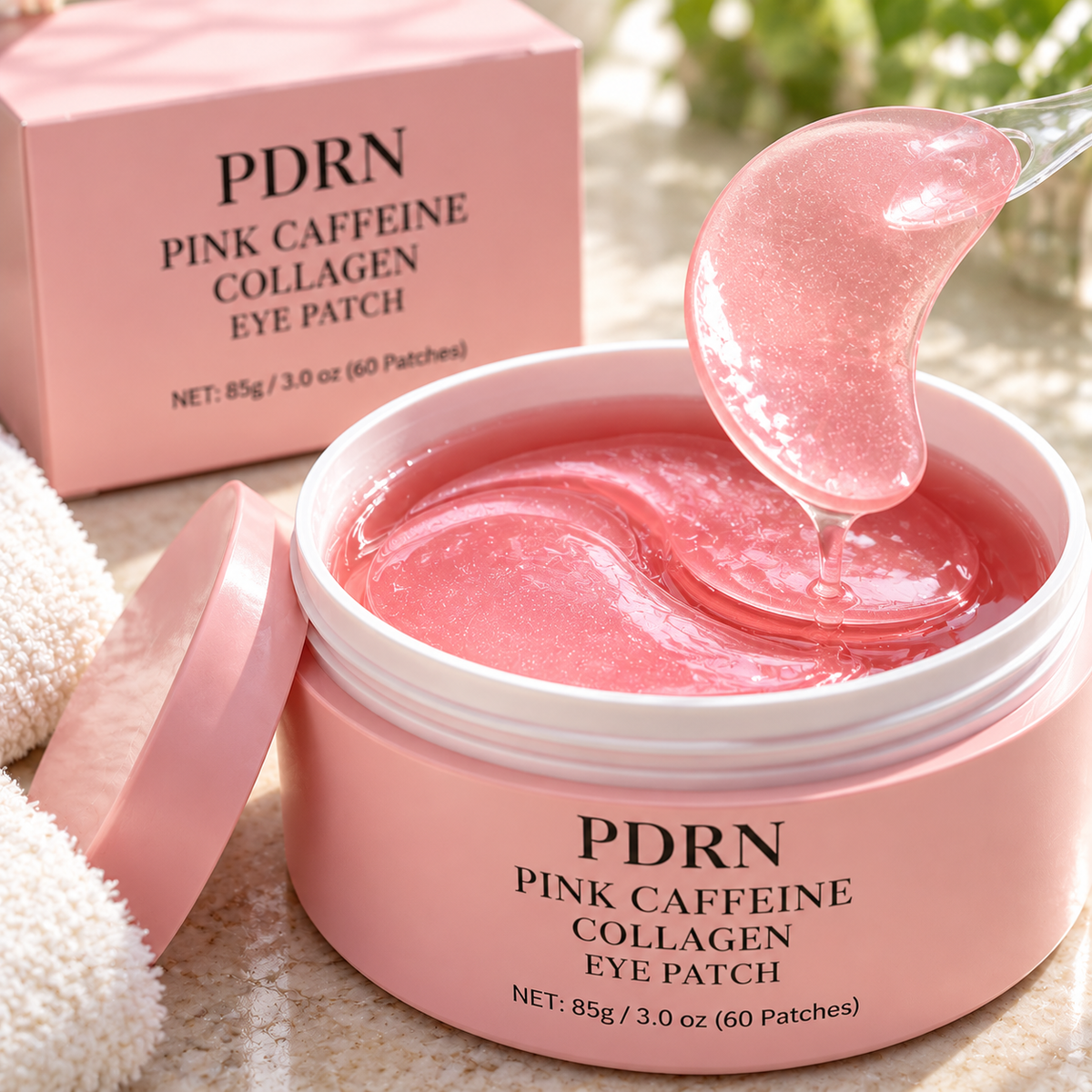 PDRN Pink Caffeine Collagen Eye Patches — 60 Patches (30 Pairs) — spatula