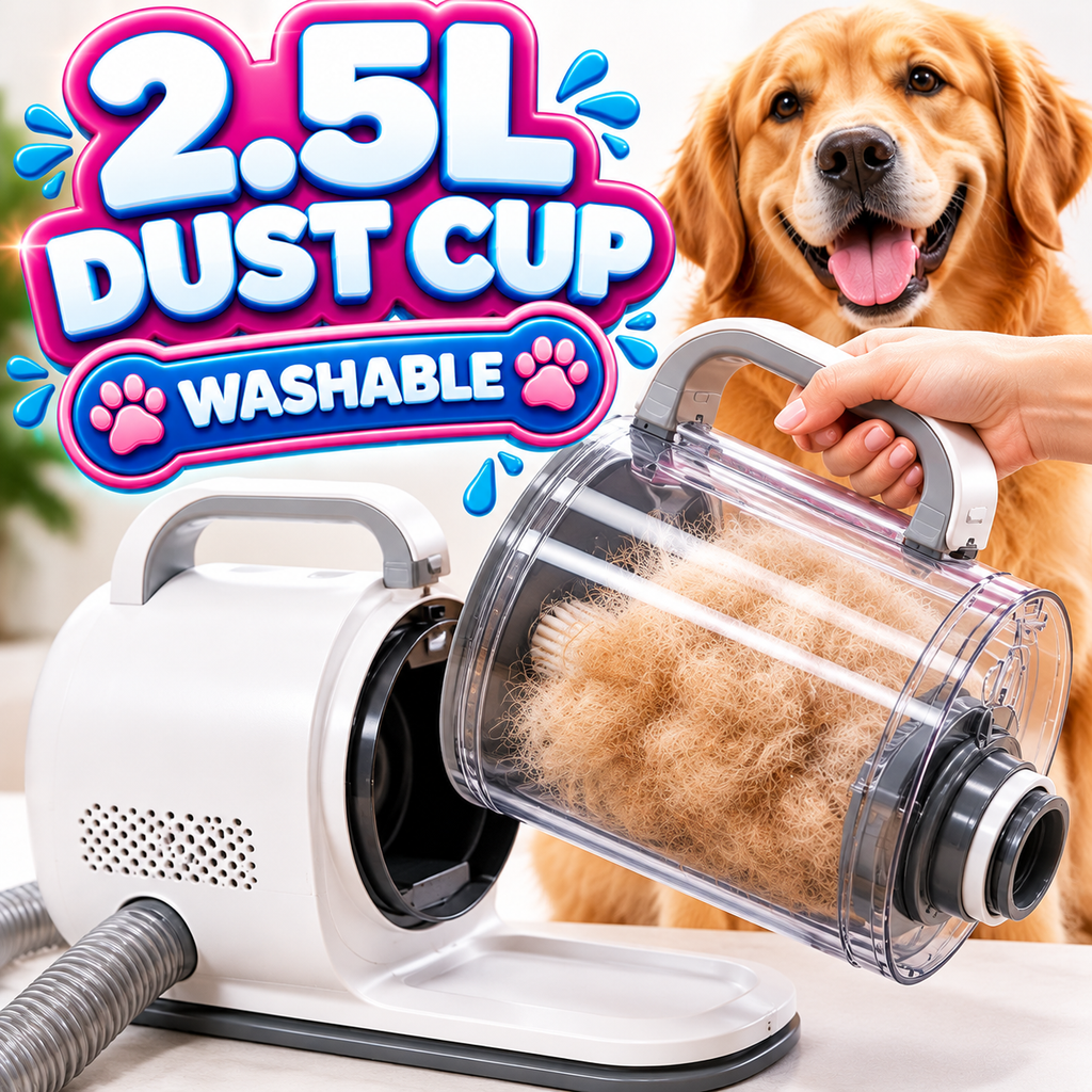 Pet Grooming Vacuum Kit — 5-in-1 Grooming Vacuum with 2.5L Washable Dust Cup, 3 Suction Modes & Cordless Clippers