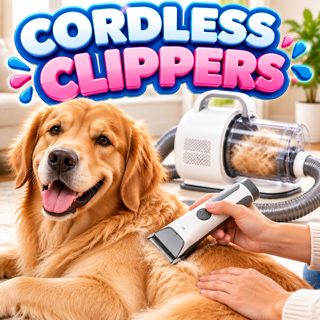 Pet Grooming Vacuum Kit — 5-in-1 Grooming Vacuum with 2.5L Washable Dust Cup, 3 Suction Modes & Cordless Clippers